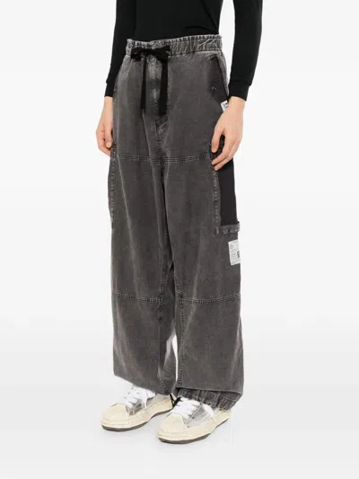 Miharayasuhiro Cotton Satin Cargo Pants In Gray