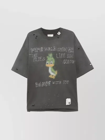 Miharayasuhiro Crew Neck Distressed Graphic Print T-shirt In Gray