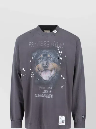 MIHARAYASUHIRO CREW NECK GRAPHIC PRINT WITH DISTRESSED TEXTURE