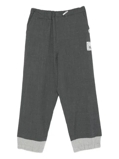 Miharayasuhiro Cuffed Panelled Trousers In Gray