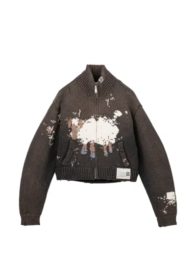Miharayasuhiro Distressed Cable-knit Cardigan In Brown