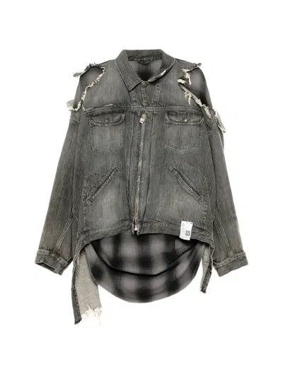 Miharayasuhiro Distressed Collared Jacket In Gray