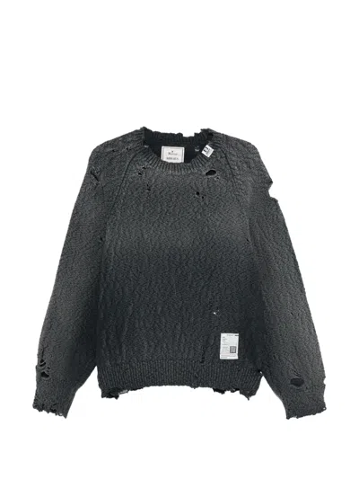 Miharayasuhiro Distressed Crew-neck Sweater In Gray