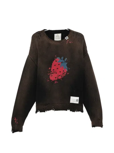 Miharayasuhiro Distressed Graphic Jumper In Brown