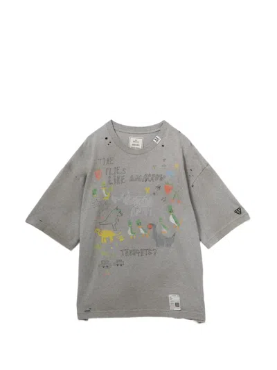 Miharayasuhiro Distressed Graphic T-shirt In Gray