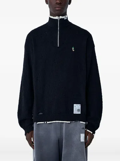 MIHARAYASUHIRO DISTRESSED HALF-ZIP SWEATER