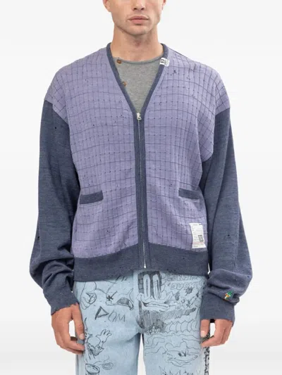 Miharayasuhiro Distressed Knit Cardigan In Blue