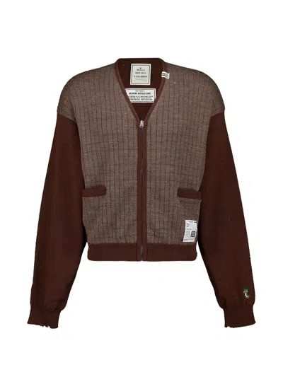 Miharayasuhiro Distressed Knit Cardigan In Brown