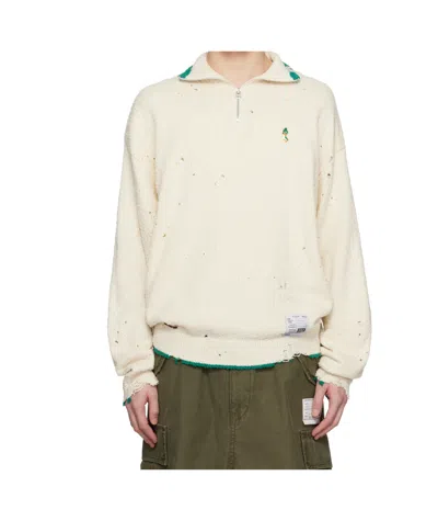 MIHARAYASUHIRO DISTRESSED KNIT HALF ZIP SWEATER
