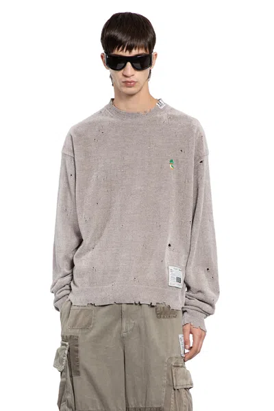 Miharayasuhiro Distressed Knit Sweater In Gray