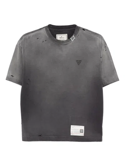 Miharayasuhiro Distressed Logo-embroidered T-shirt In Gray