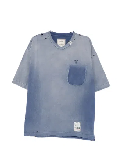Miharayasuhiro Distressed Pocket V-neck T-shirt In Blue