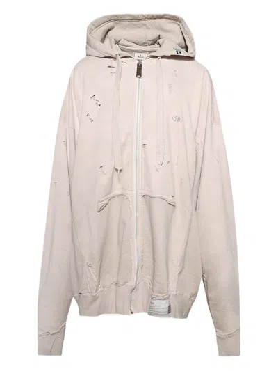 Miharayasuhiro Distressed Zip-up Hoodie In Neutral