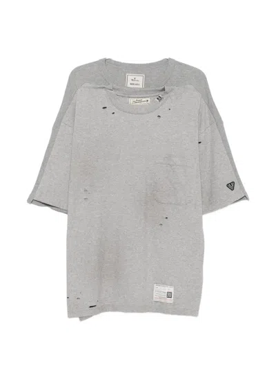 Miharayasuhiro Distressed-effect Layered-detail T-shirt In Gray