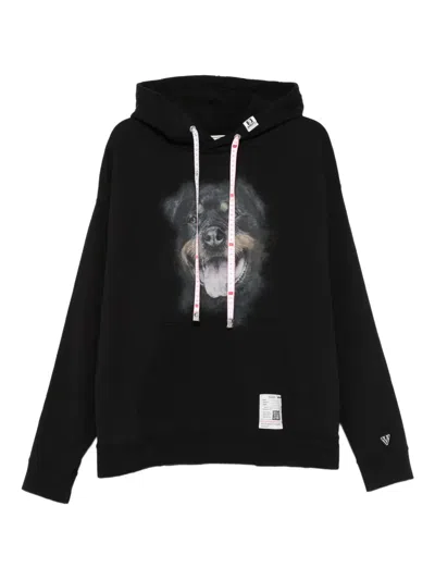 Miharayasuhiro Graphic Black Hooded Sweatshirt With Dog Motif