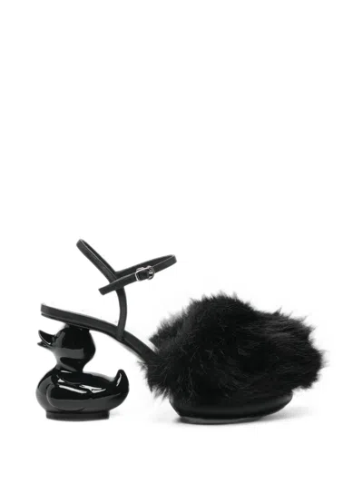 Miharayasuhiro Duck Heel Fur-trim Pumps In Black