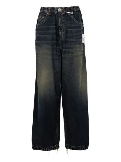 Miharayasuhiro Black Oversized Washed Jeans In Blue
