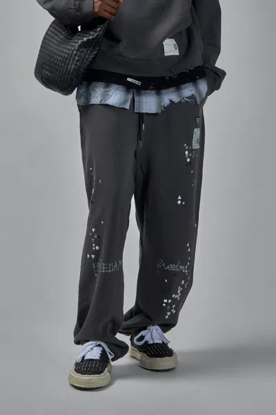 Miharayasuhiro Embellished Distressed Sweat Pants In Gray