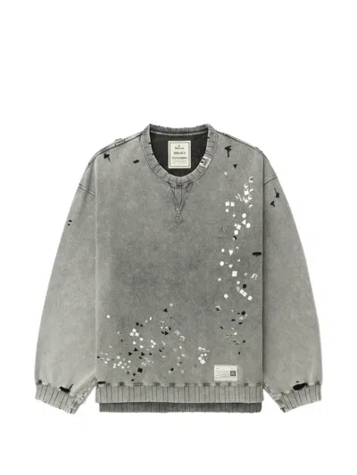 Miharayasuhiro Embellished Distressed Sweatshirt In Gray