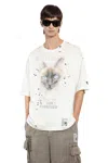 Miharayasuhiro Cat-print Distressed T-shirt In White