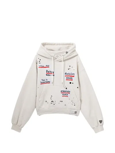 Miharayasuhiro Embellished-sticker Hoodie In Gray