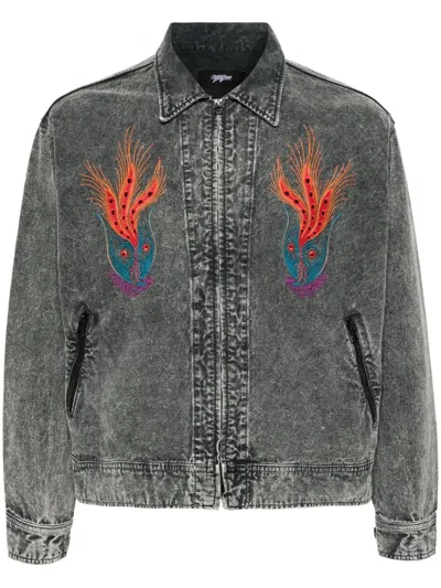 Miharayasuhiro Embroidered-peacock Canvas Jacket In Grey