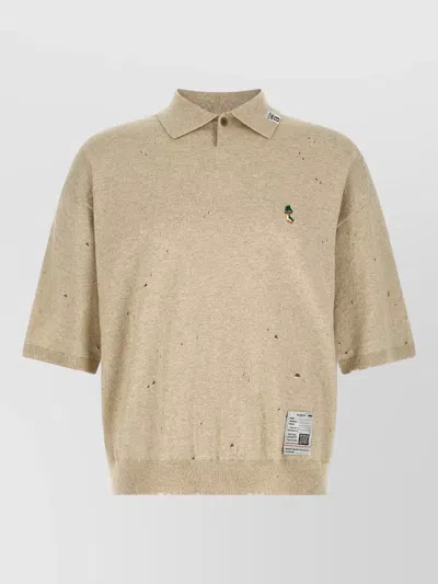 Miharayasuhiro Maison Mihara Yasuhiro Distressed Ribbed Polo Shirt In Neutral