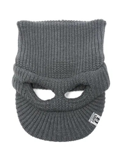Miharayasuhiro Eyelet Wool Balaclava In Gray
