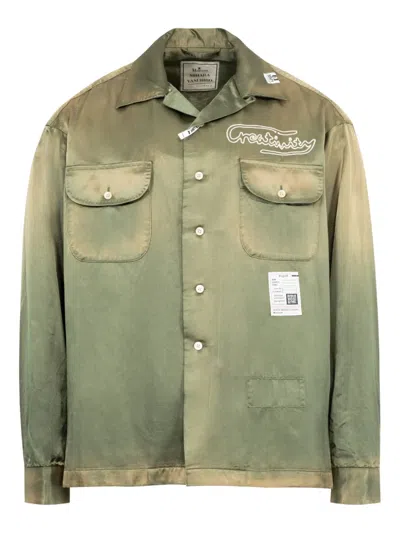 Miharayasuhiro Faded Satin-effect Long-sleeve Shirt In Green
