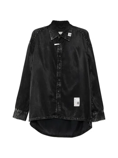 Miharayasuhiro Faded-effect Curved-hem Shirt In Black
