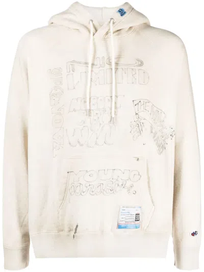 Miharayasuhiro Faux-collar Slogan-printed Hoodie In Neutrals