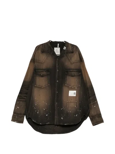 Miharayasuhiro Flatted Collar Denim Shirt In Brown