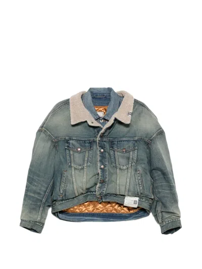 Miharayasuhiro Fleece-collar Denim Jacket In Animal Print