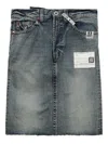 Miharayasuhiro Frayed Denim Midi Straight Skirt In Blue