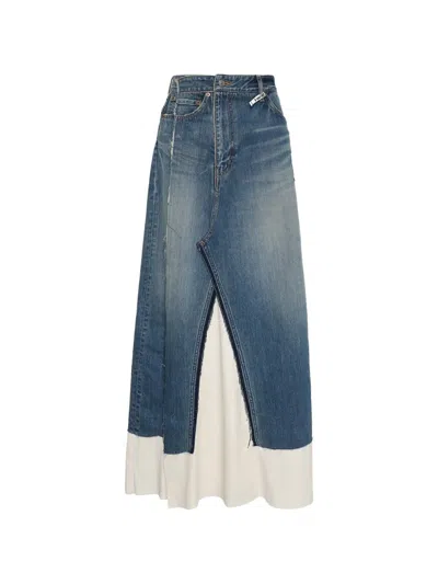 Miharayasuhiro Frayed Denim Skirt In Blue