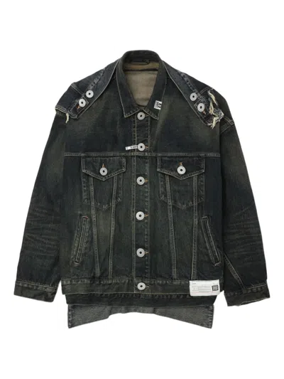 Miharayasuhiro Frayed-detail Denim Jacket In Green