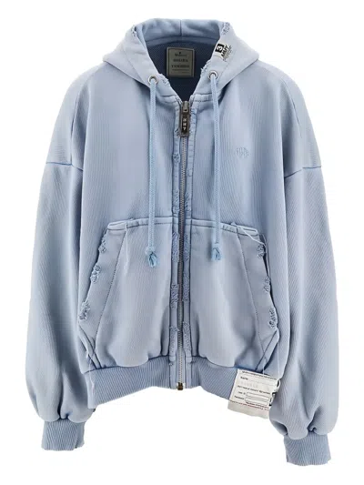 Miharayasuhiro Frayed-details Zip-fastening Hoodie In Blue