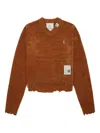 Miharayasuhiro Frayed V-neck Sweater In Brown