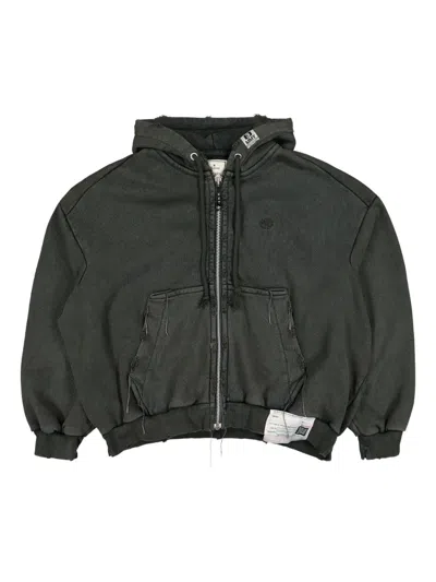 Miharayasuhiro Frayed Zip-up Hoodie In Black