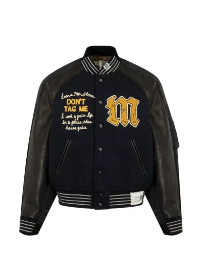 Miharayasuhiro Front Back Combined Stadium Jacket In Black