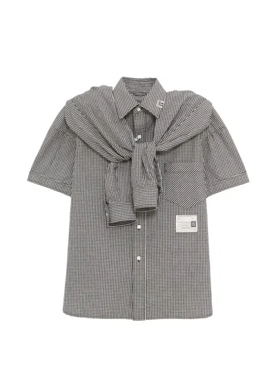 Miharayasuhiro Gingham-pattern Layered-design Shirt In Gray