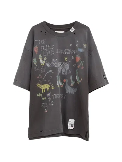 Miharayasuhiro Graphic-print Distressed T-shirt In Gray