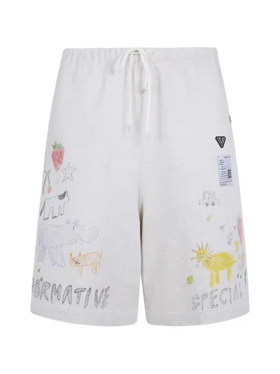 Miharayasuhiro Graphic-print Drawstring Shorts In White