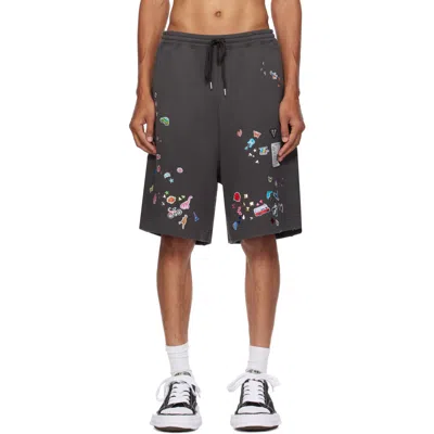 Miharayasuhiro Gray Kids Sticker Printed Sweat Shorts In Black