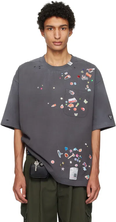 Miharayasuhiro Gray Kids Sticker Printed T-shirt In Green