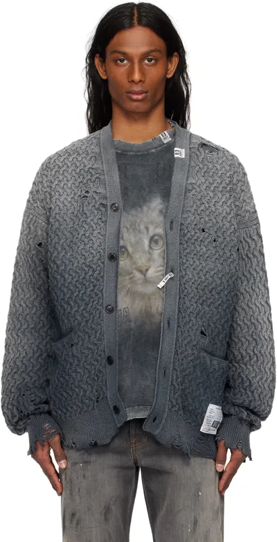 Miharayasuhiro Gray Sun Faded Like Knit Cardigan In Black