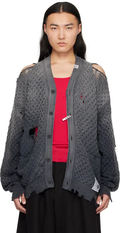 Miharayasuhiro Gray Sun Faded Like Knit Cardigan In Black