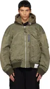 Miharayasuhiro Green Extended Placket Hood Flight Jacket In Brown