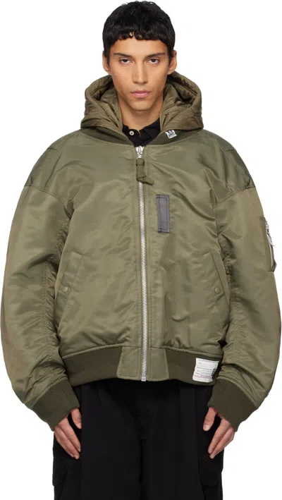 Miharayasuhiro Green Extended Placket Hood Flight Jacket In Brown
