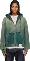 Miharayasuhiro Green Sun Faded Like Zip-up Hoodie In Green